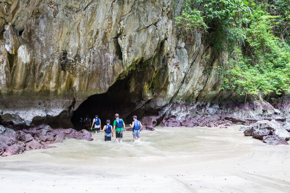 The cave opens up to a small beach