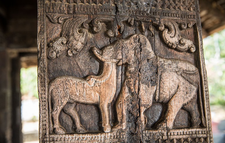 Wood carvings, Embekke Devale temple, Kandy, Sri Lanka