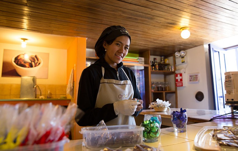 Solidad making chocolate